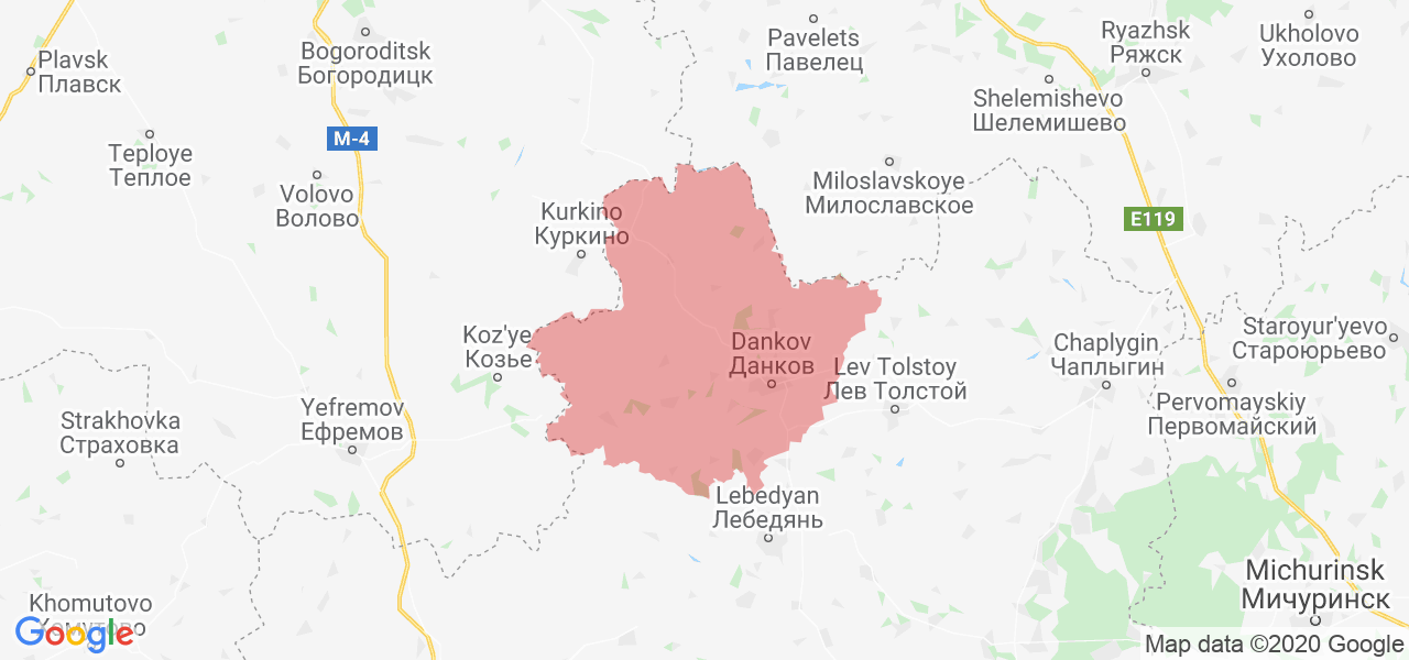 Изображение Данковского района Липецкой области на карте