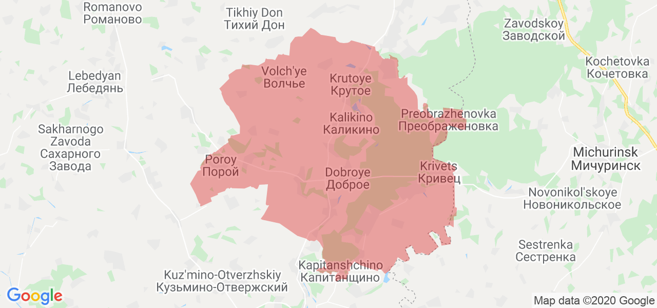 Изображение Добровского района Липецкой области на карте