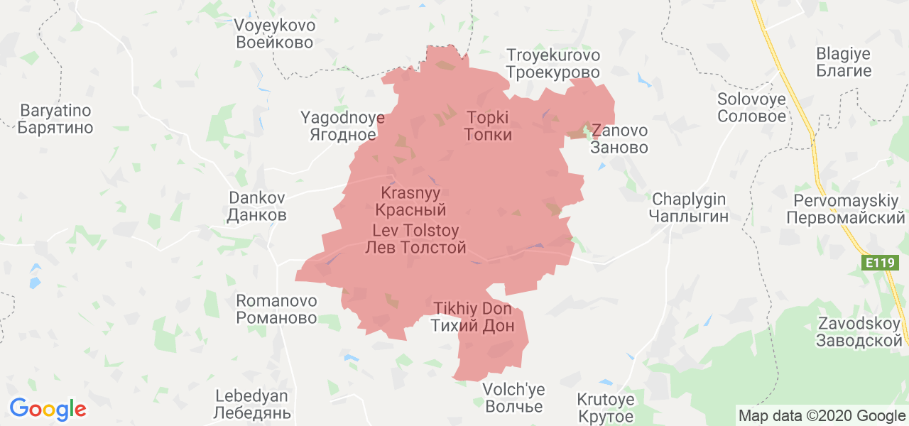 Изображение Лев-Толстовского района Липецкой области на карте