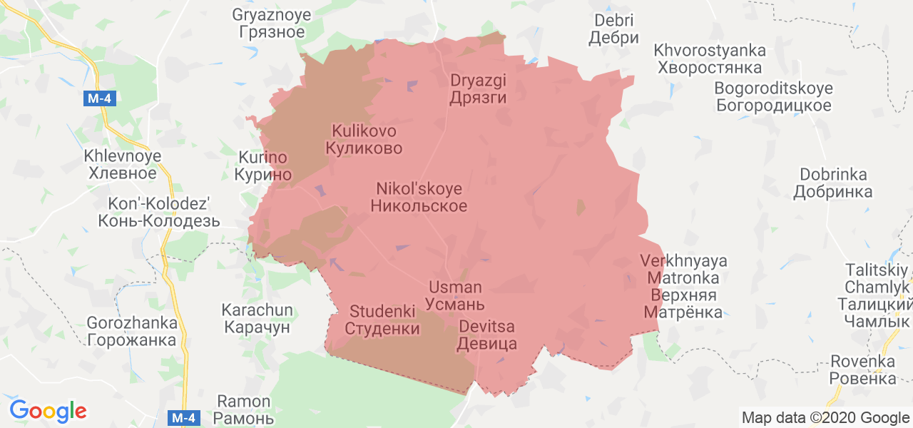 Изображение Усманского района Липецкой области на карте