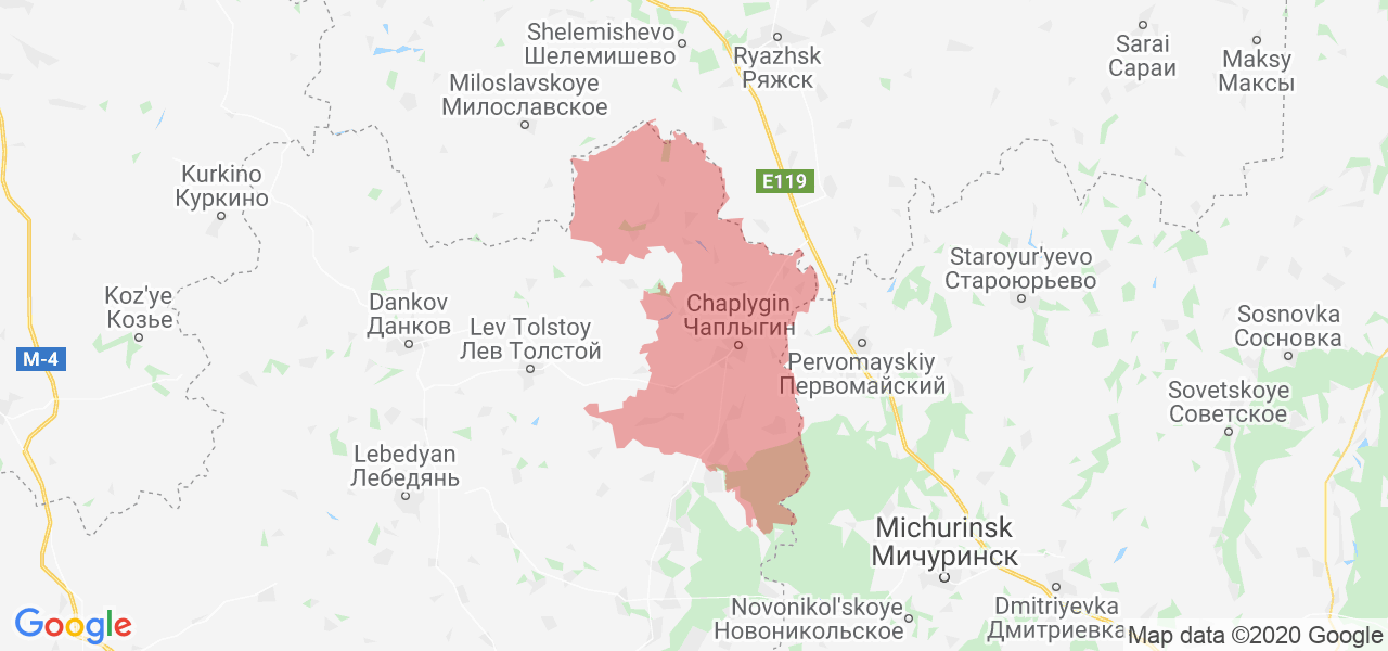 Изображение Чаплыгинского района Липецкой области на карте