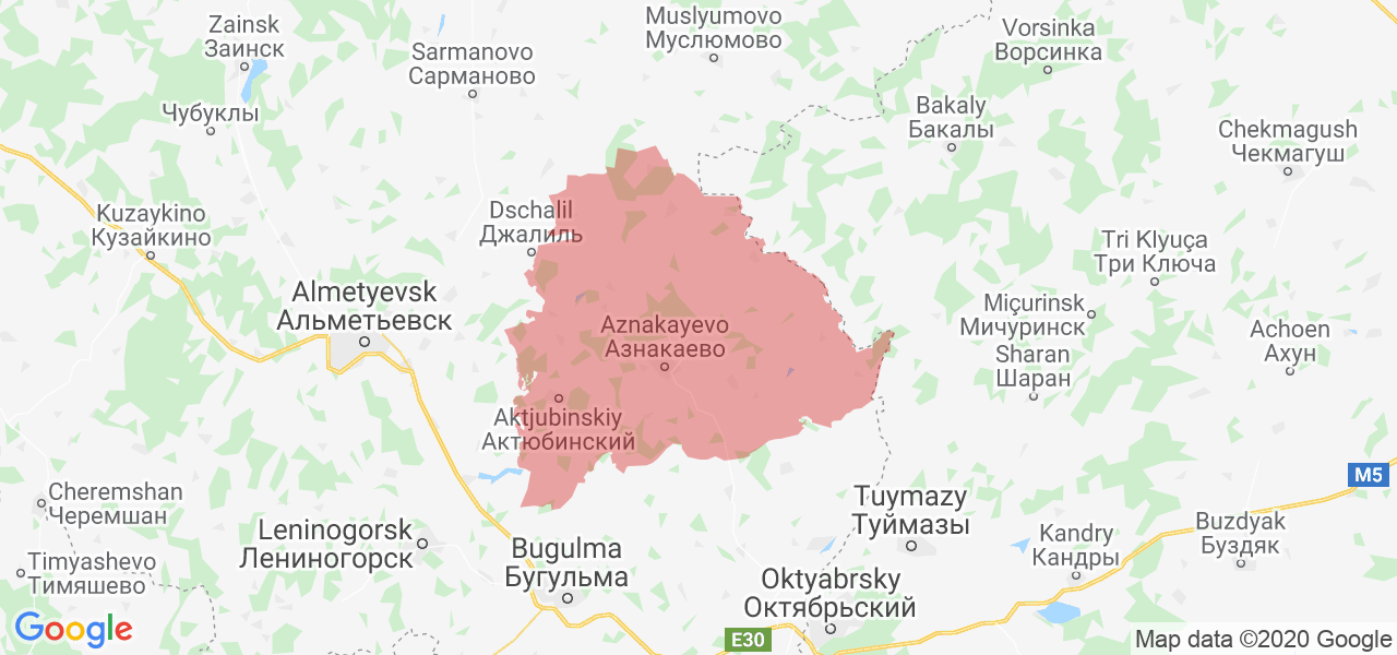 Изображение Азнакаевского района Республики Татарстан на карте