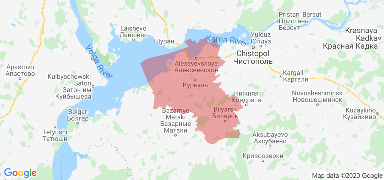 Изображение Алексеевского района Республики Татарстан на карте