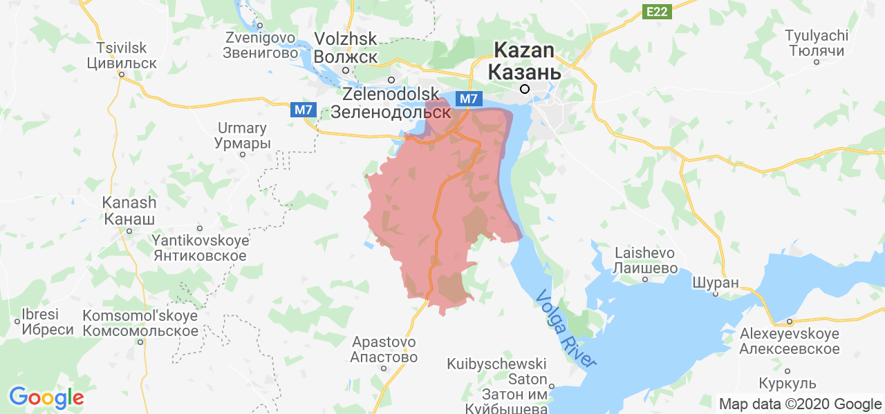 Изображение Верхнеуслонского района Республики Татарстан на карте
