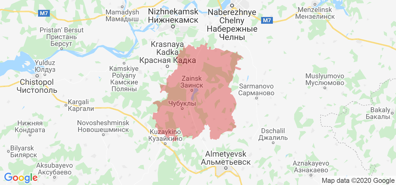Изображение Заинского района Республики Татарстан на карте