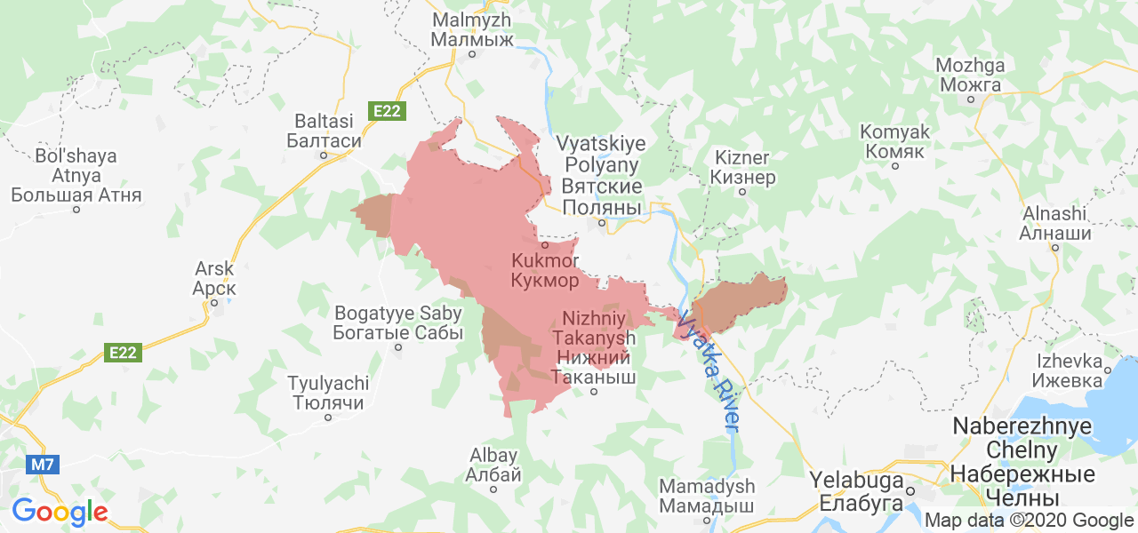 Изображение Кукморского района Республики Татарстан на карте