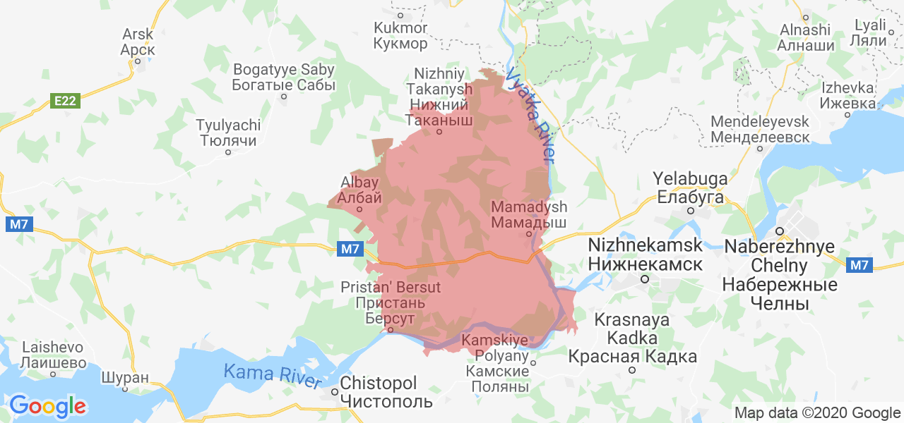 Изображение Мамадышского района Республики Татарстан на карте