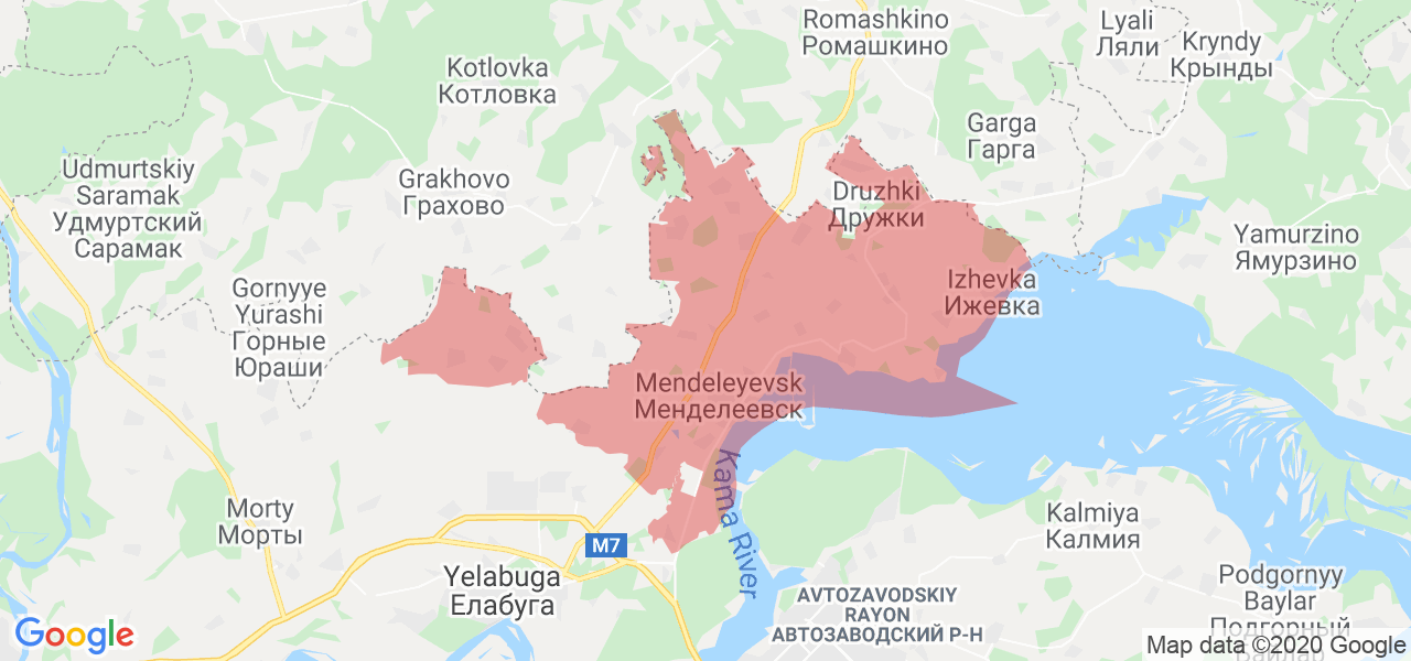 Изображение Менделеевского района Республики Татарстан на карте