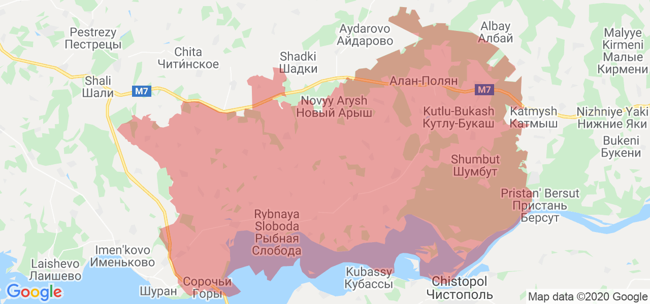 Изображение Рыбно-Слободского района Республики Татарстан на карте