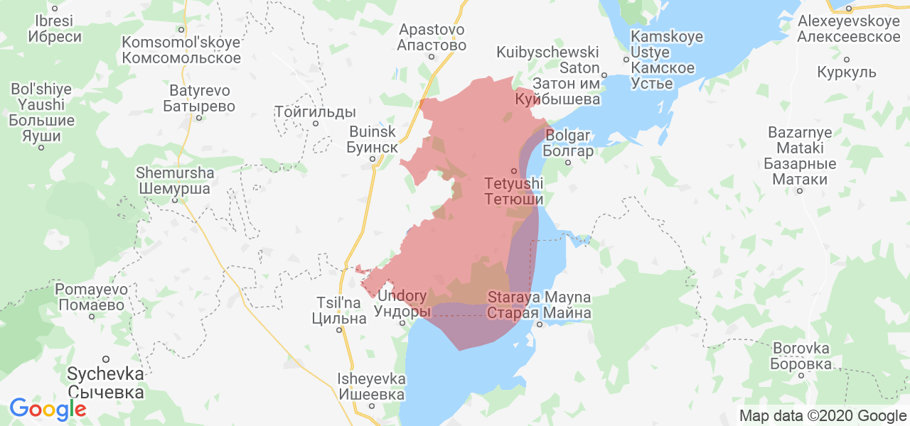Изображение Тетюшского района Республики Татарстан на карте
