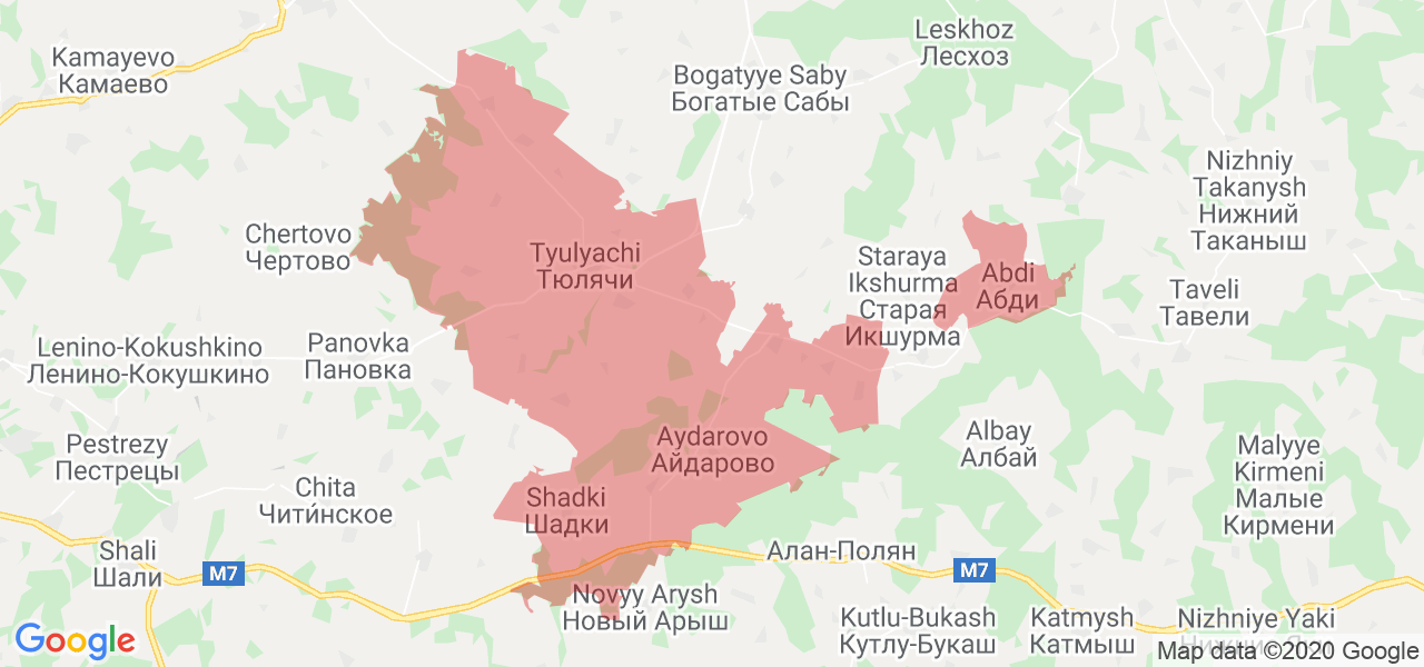 Изображение Тюлячинского района Республики Татарстан на карте