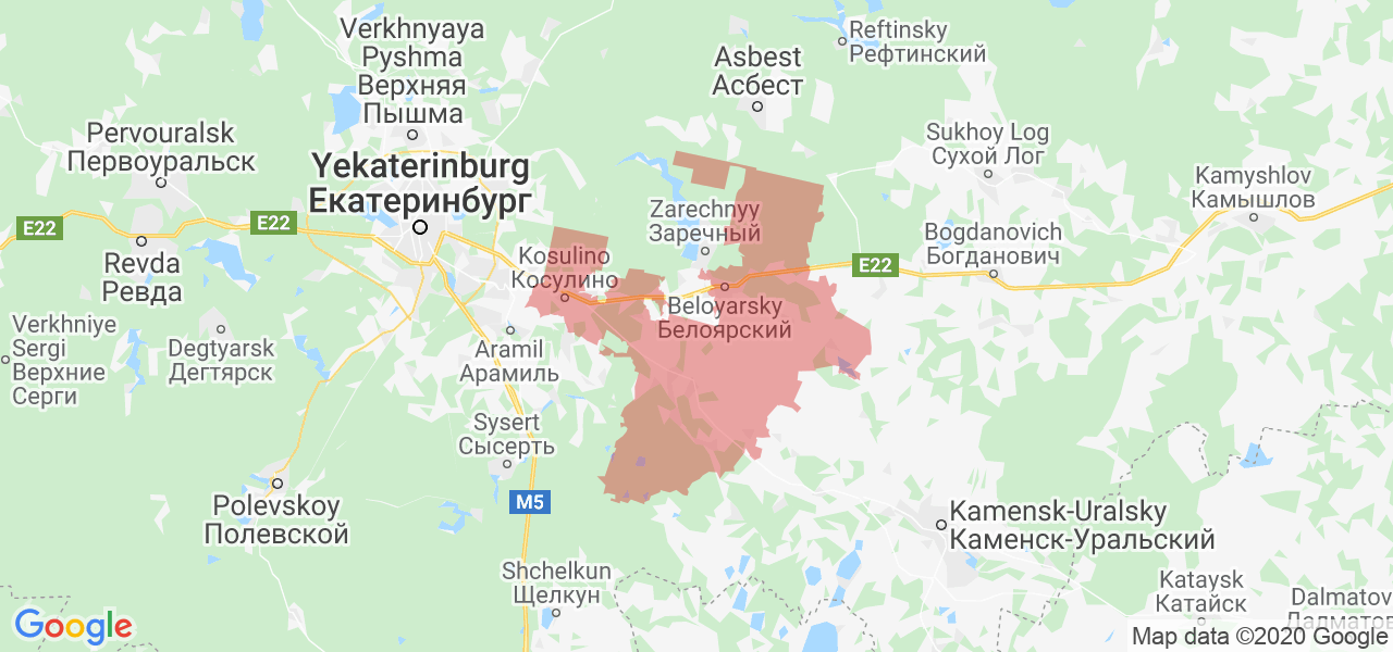Изображение Белоярского района Свердловской области на карте