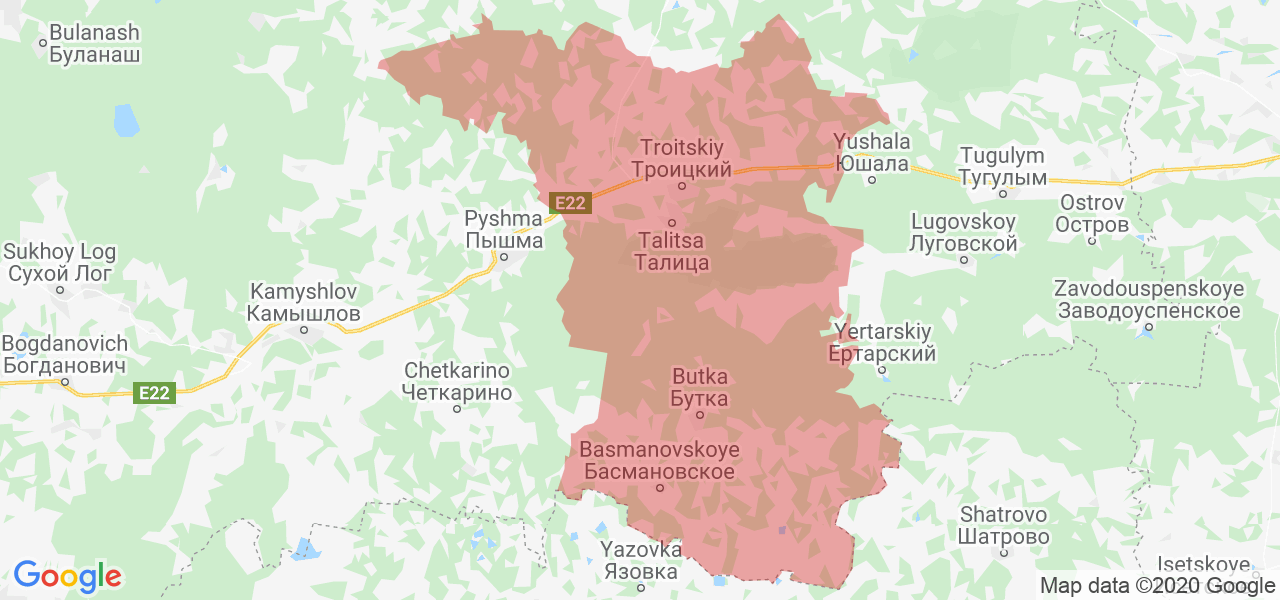 Изображение Талицкого района Свердловской области на карте