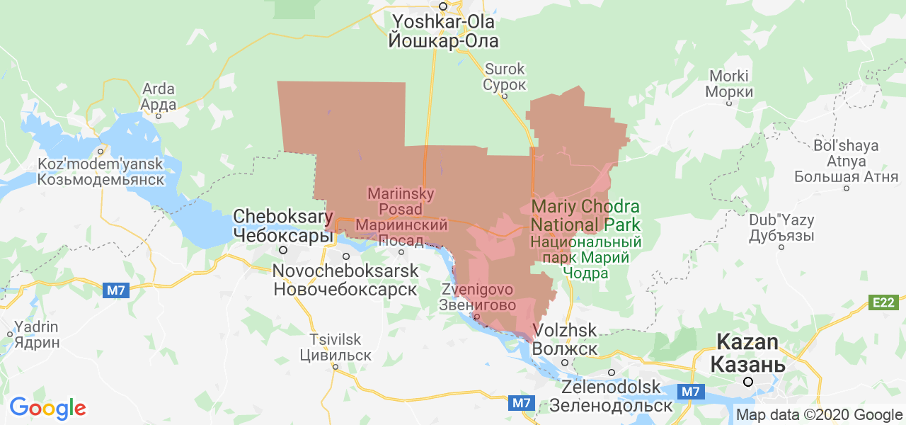 Изображение Звениговского района Республики Марий Эл на карте