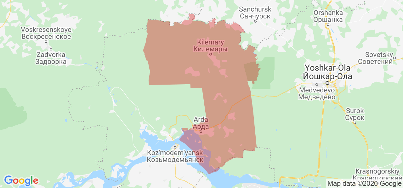Изображение Килемарского района Республики Марий Эл на карте