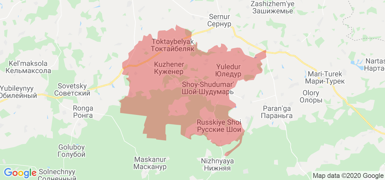 Изображение Куженерского района Республики Марий Эл на карте