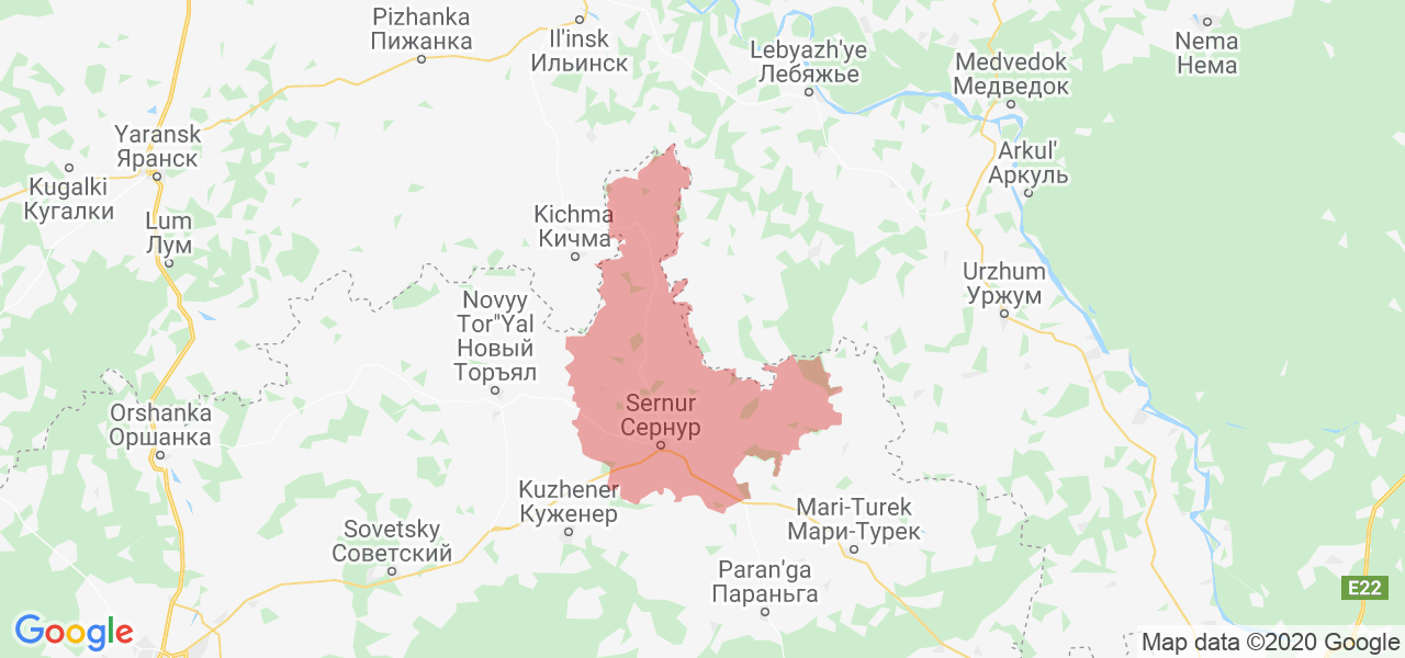 Изображение Сернурского района Республики Марий Эл на карте
