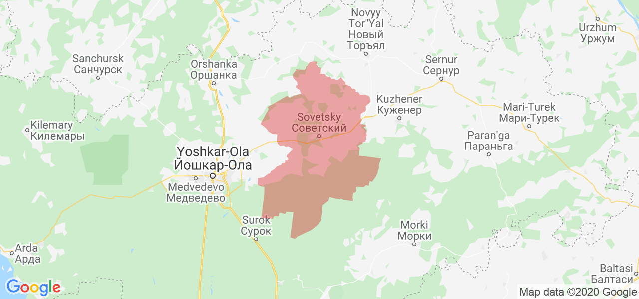 Изображение Советского района Республики Марий Эл на карте