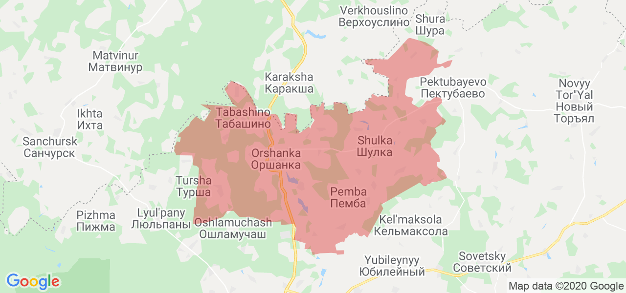 Изображение Оршанского района Республики Марий Эл на карте