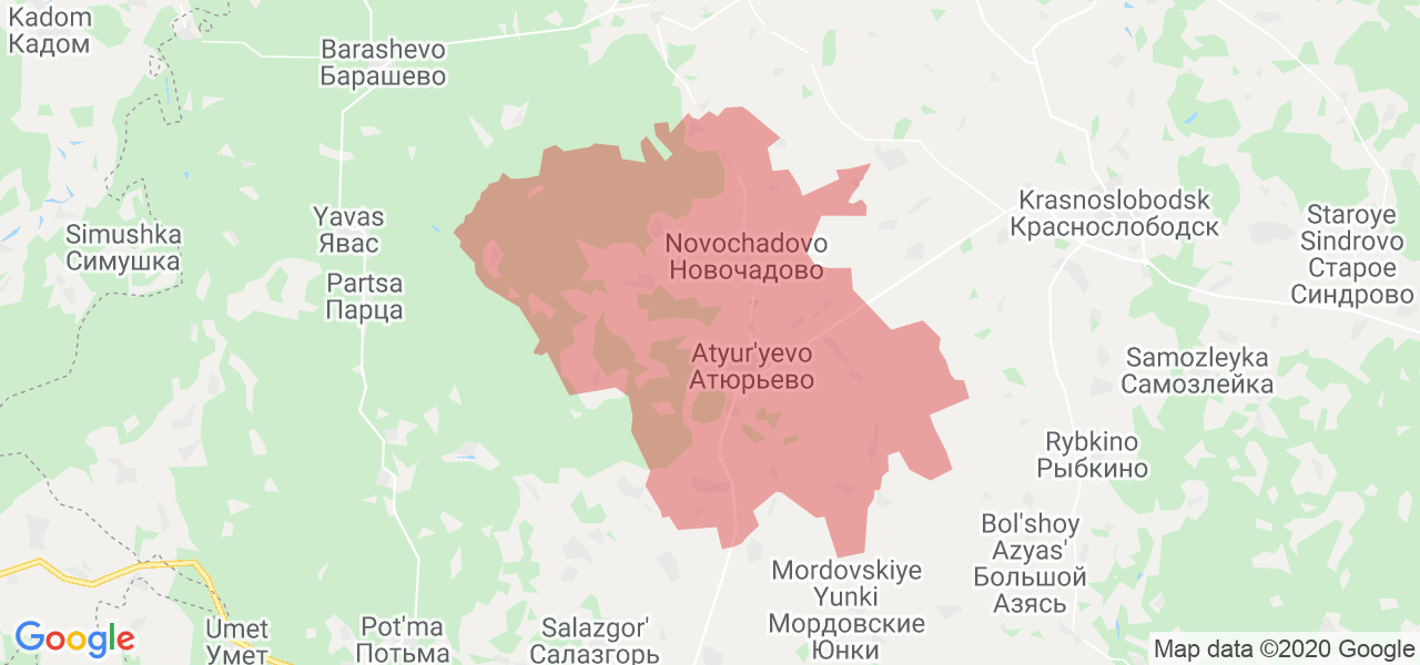 Изображение Атюрьевского района Республики Мордовия на карте