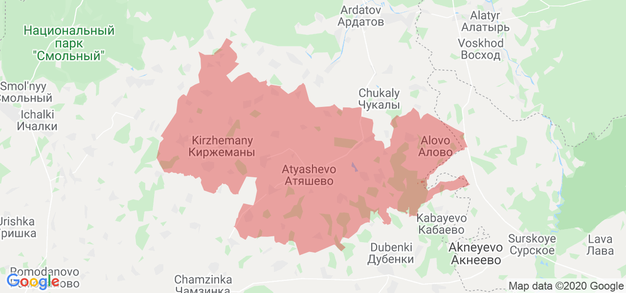 Изображение Атяшевского района Республики Мордовия на карте