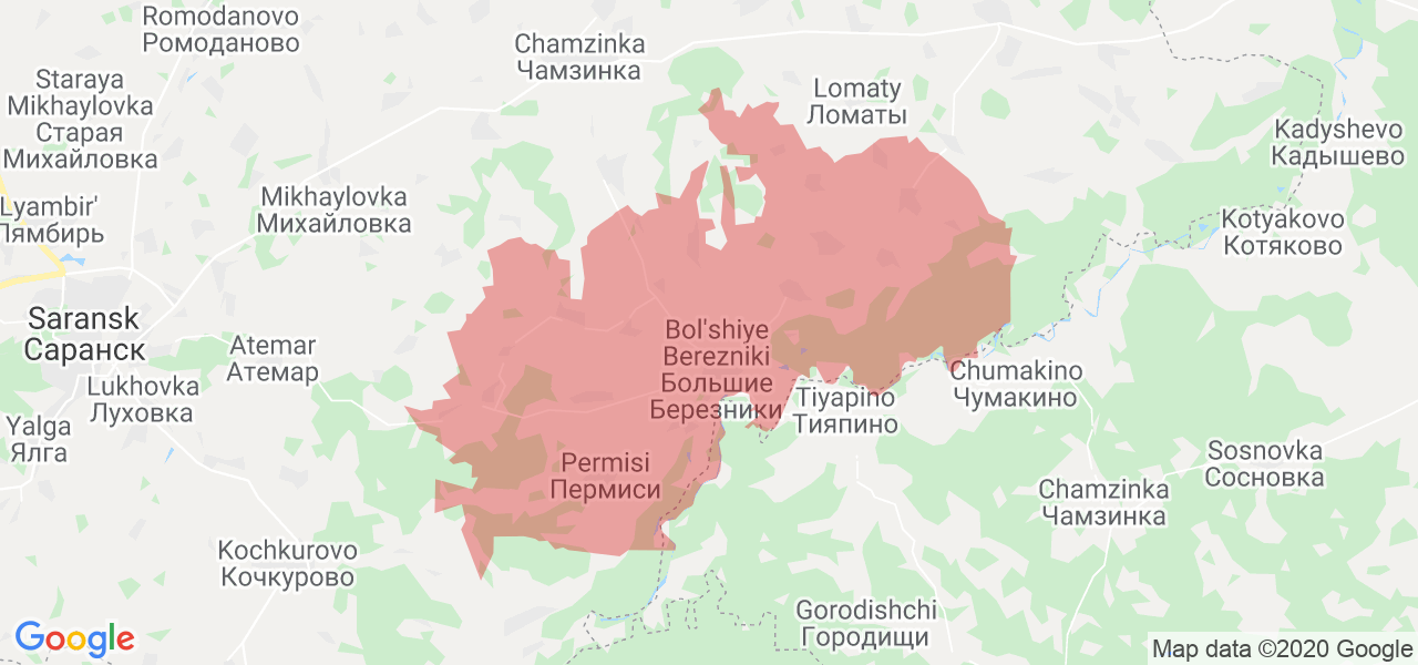 Изображение Большеберезниковского района Республики Мордовия на карте