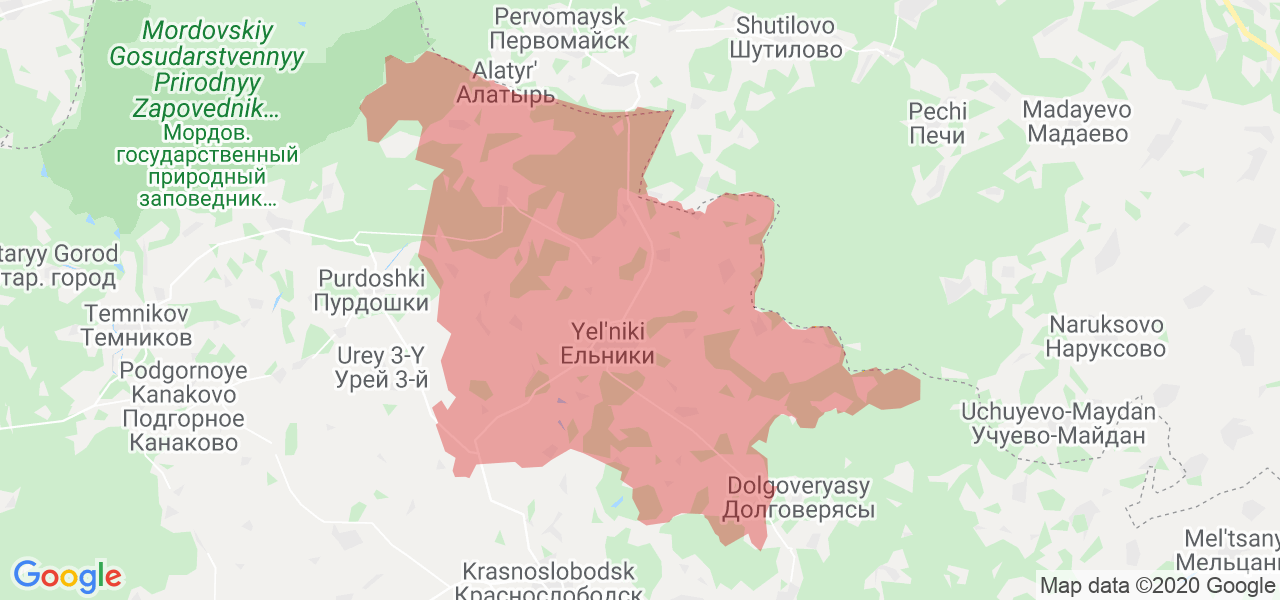 Изображение Ельниковского района Республики Мордовия на карте