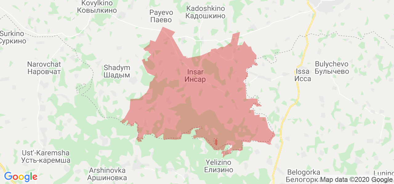 Изображение Инсарского района Республики Мордовия на карте