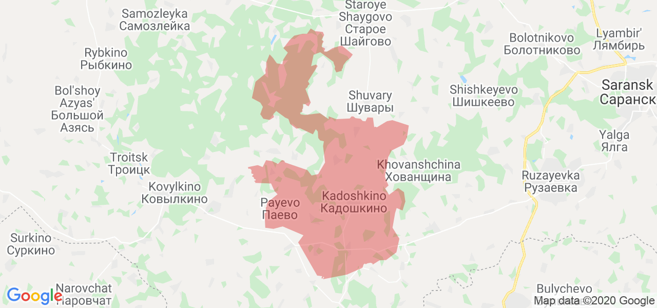 Изображение Кадошкинского района Республики Мордовия на карте