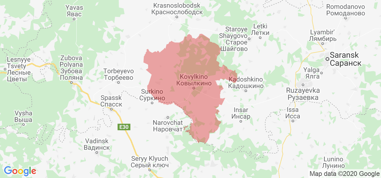 Изображение Ковылкинского района Республики Мордовия на карте