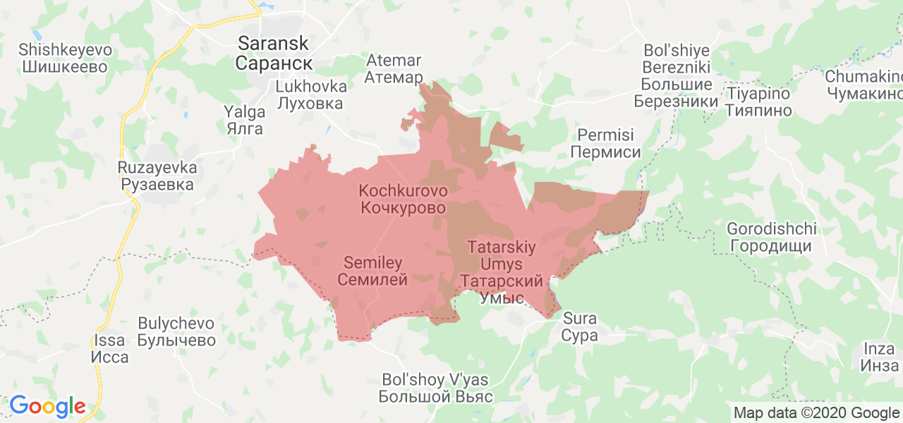 Изображение Кочкуровского района Республики Мордовия на карте