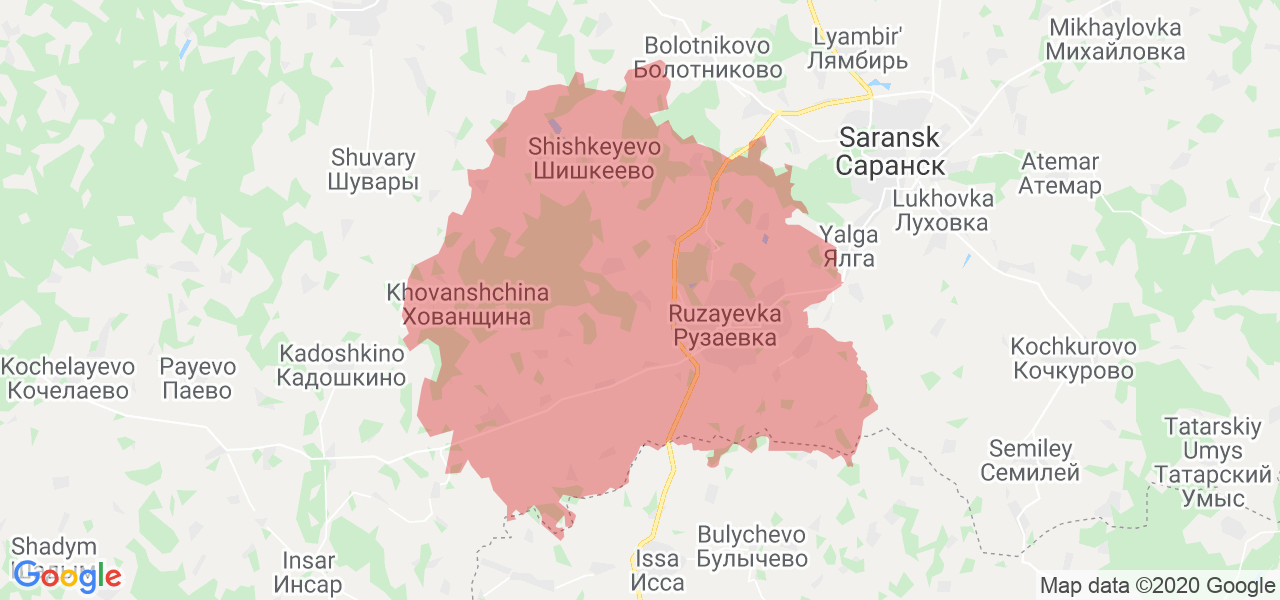 Изображение Рузаевского района Республики Мордовия на карте