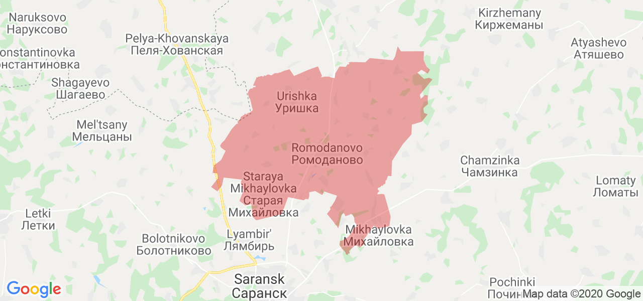 Изображение Ромодановского района Республики Мордовия на карте