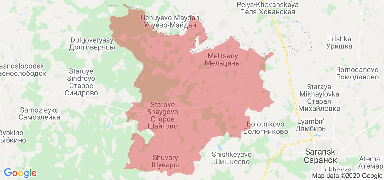 Изображение Старошайговского района Республики Мордовия на карте