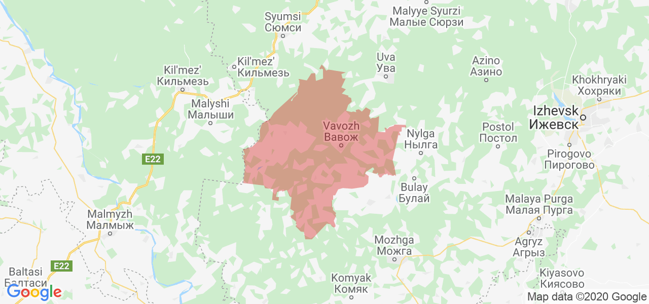 Изображение Вавожского района Удмуртской республики на карте