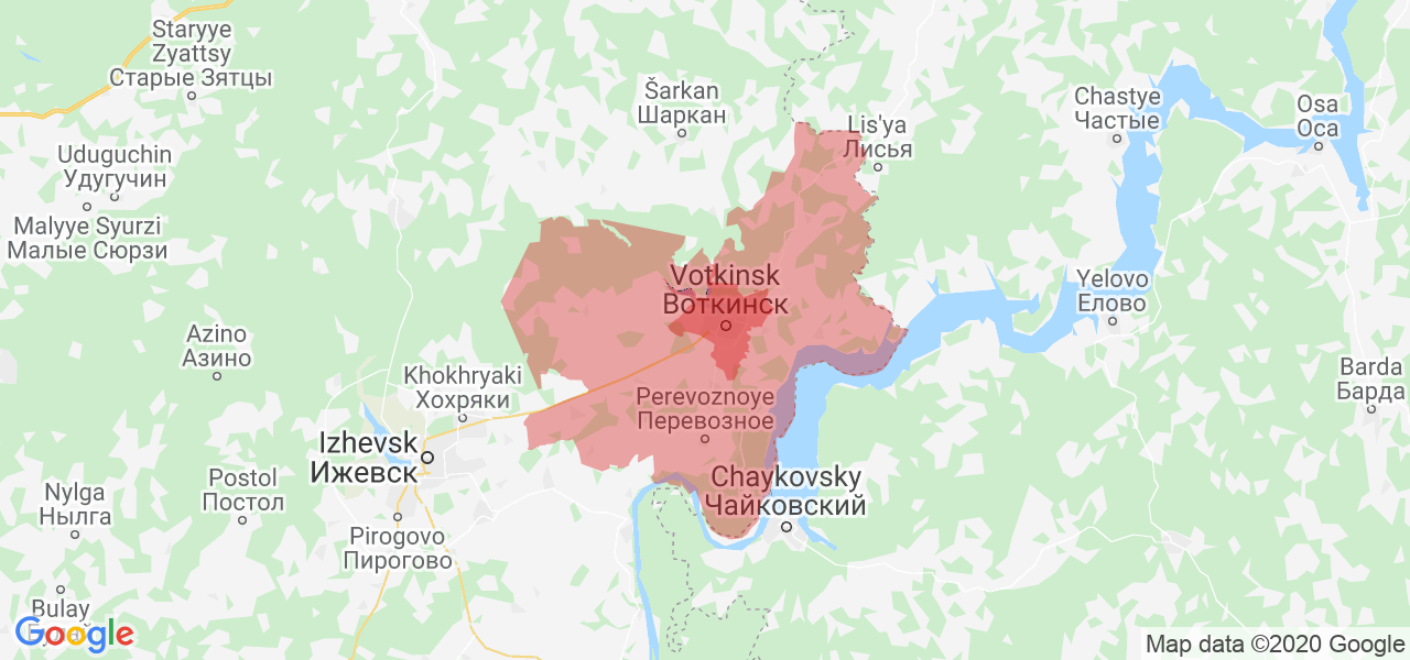 Изображение Воткинского района Удмуртской республики на карте