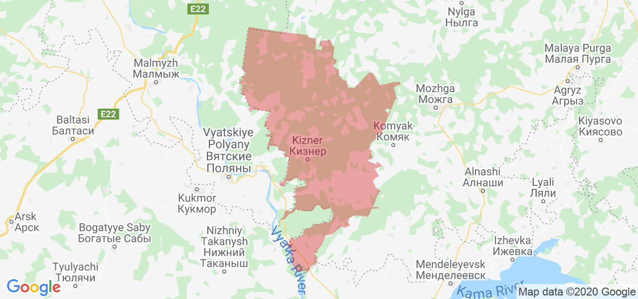 Изображение Кизнерского района Удмуртской республики на карте