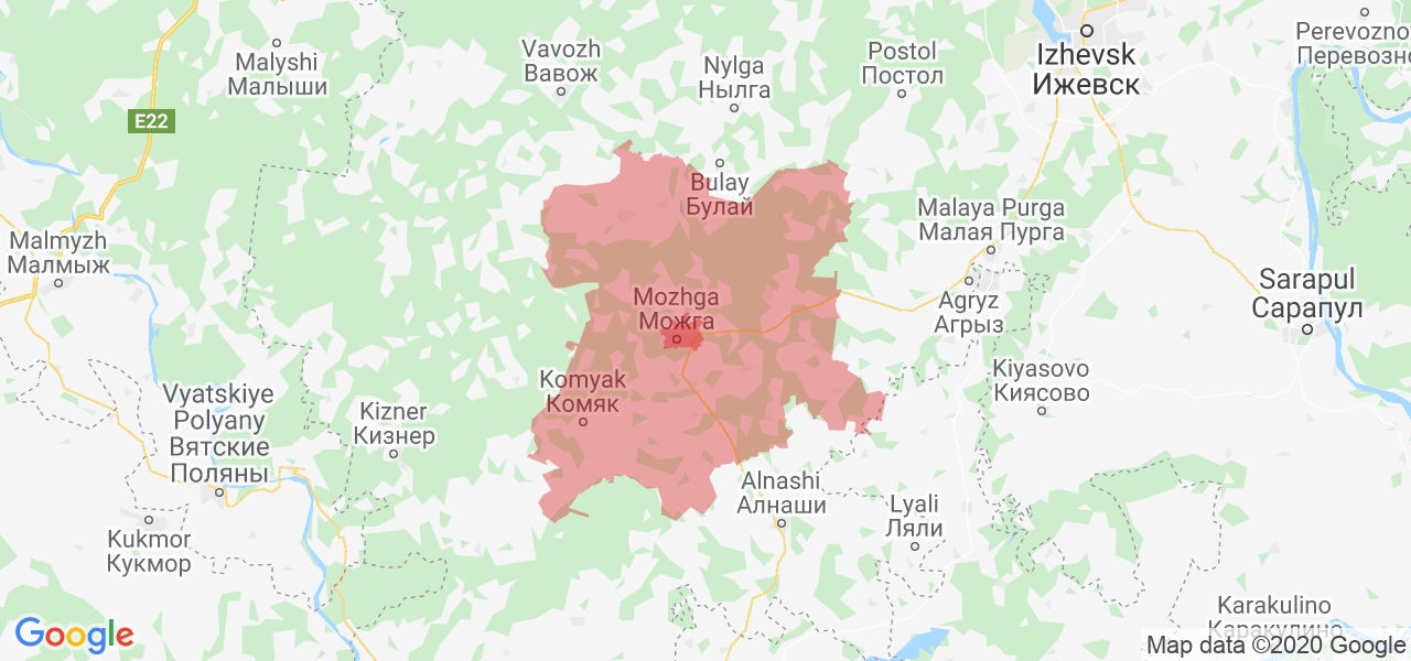 Изображение Можгинского района Удмуртской республики на карте
