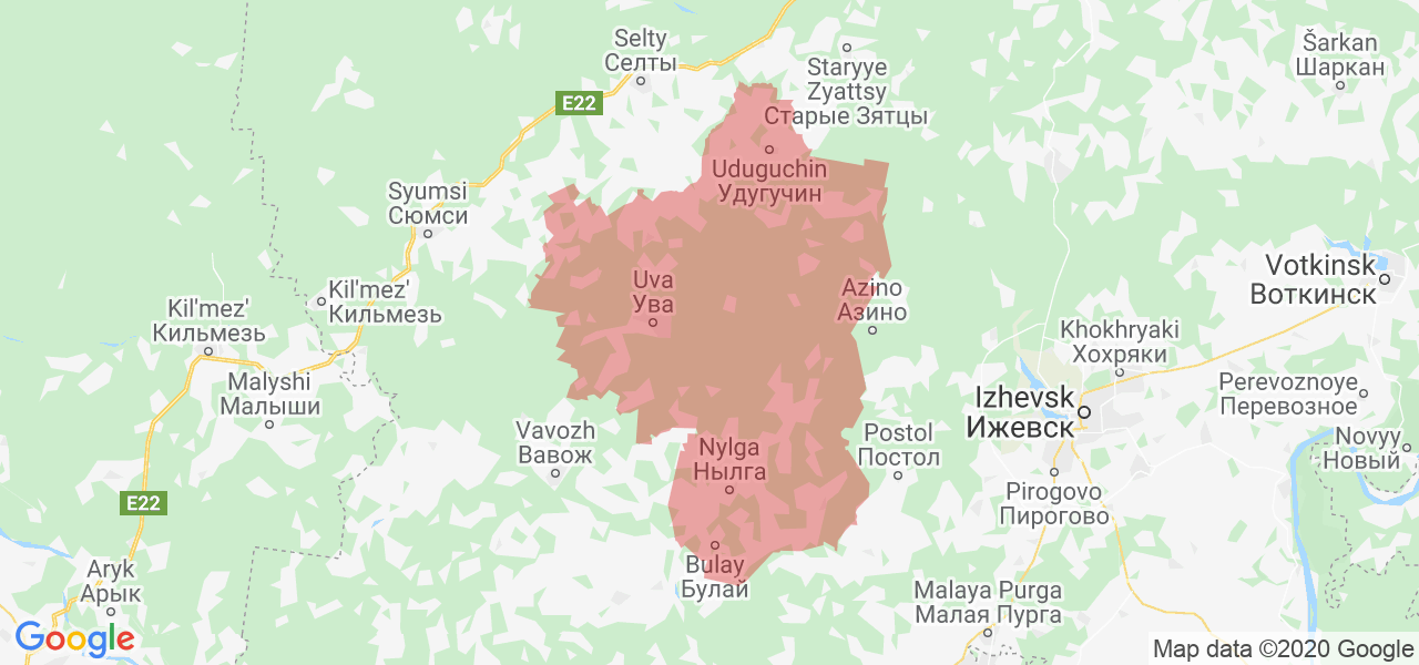 Изображение Увинского района Удмуртской республики на карте