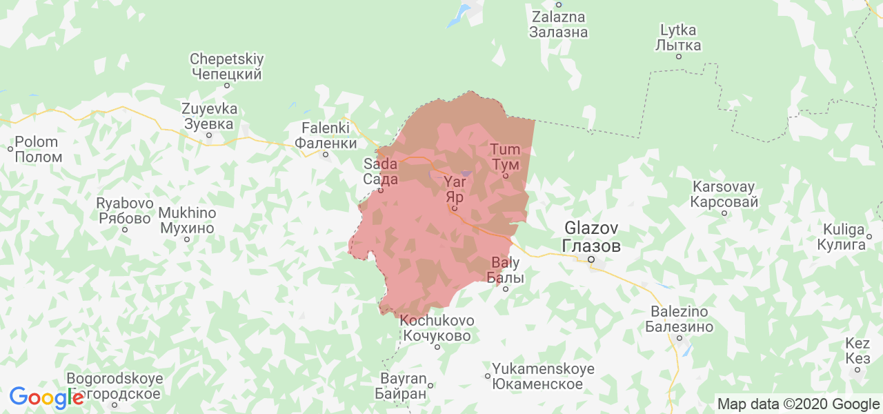 Изображение Ярского района Удмуртской республики на карте