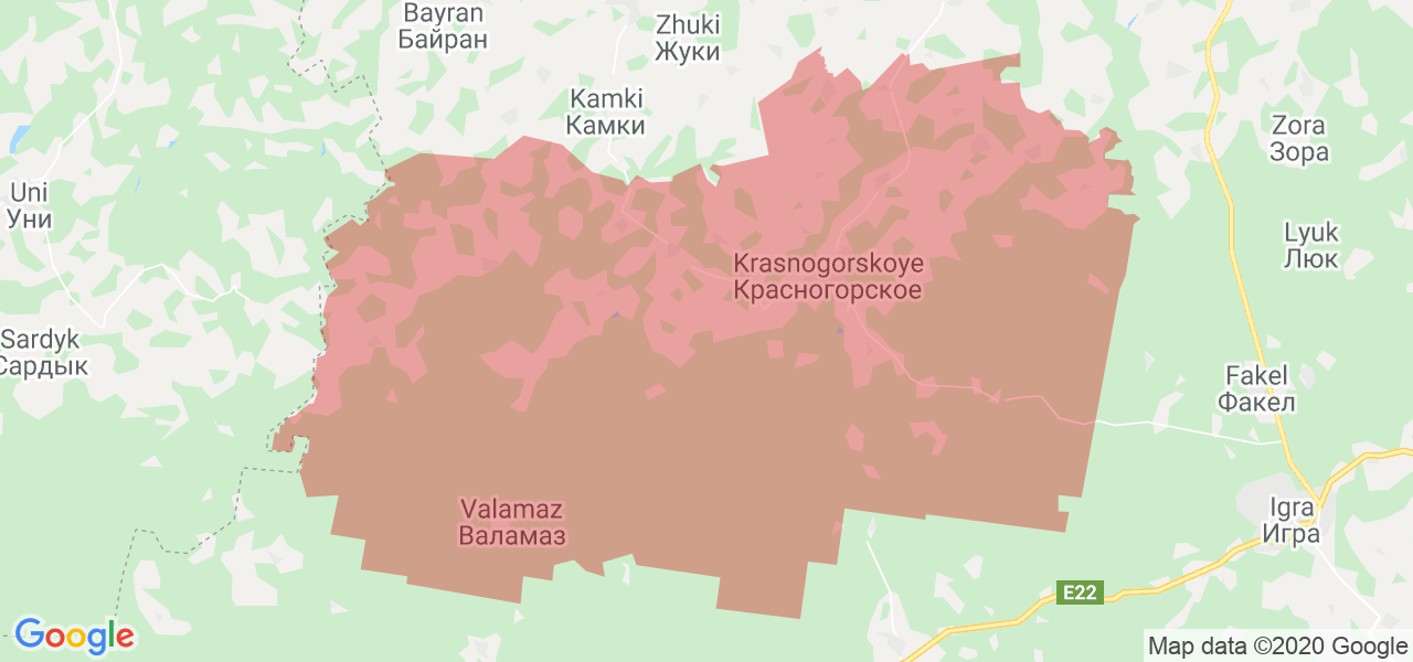 Изображение Красногорского района Удмуртской республики на карте