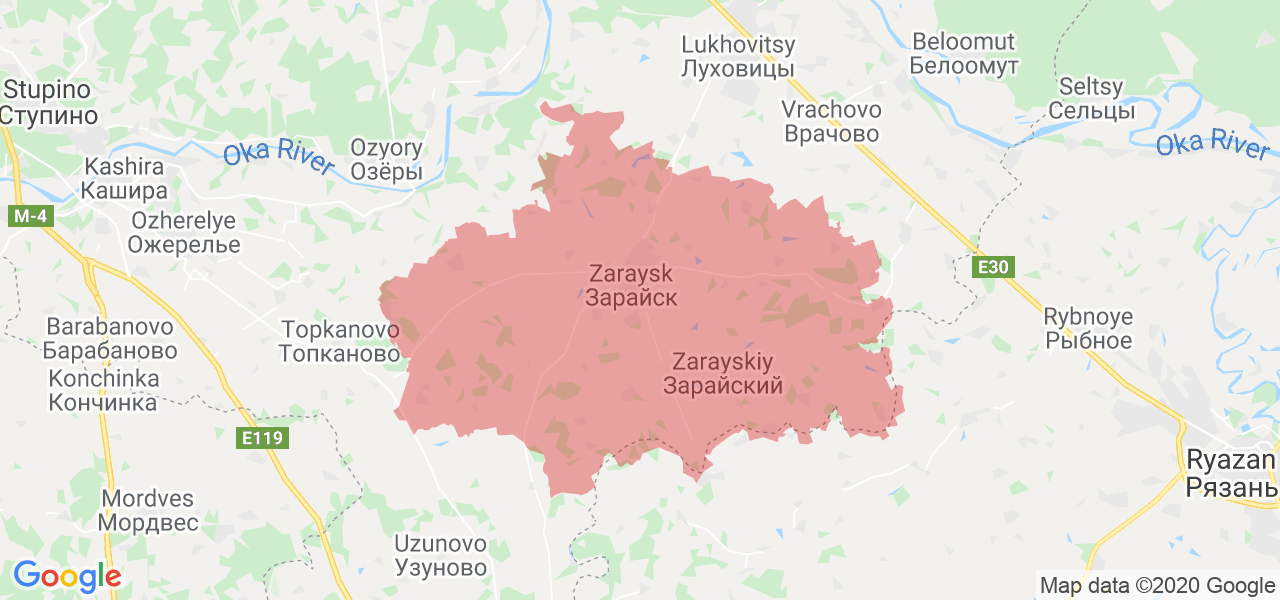 Изображение Зарайского района Московской области на карте