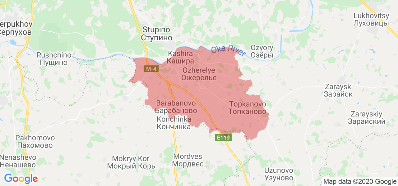 Изображение Каширского района Московской области на карте