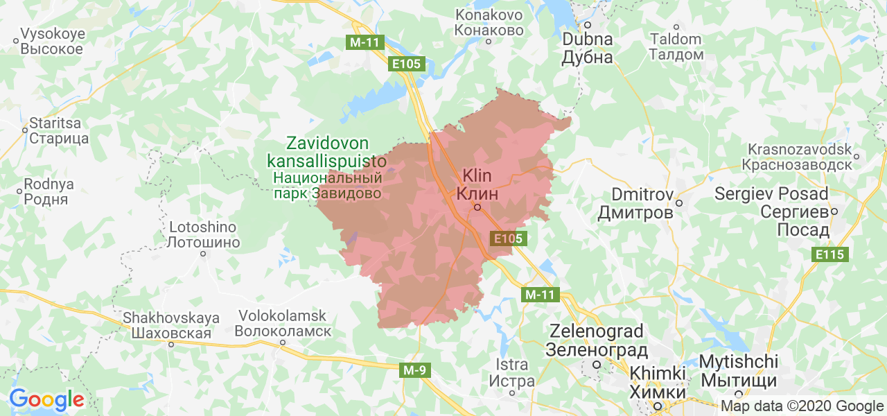 Изображение Клинского района Московской области на карте