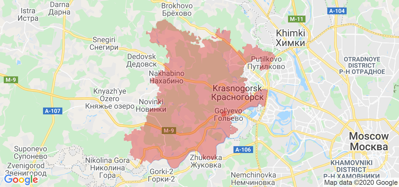 Изображение Красногорского района Московской области на карте