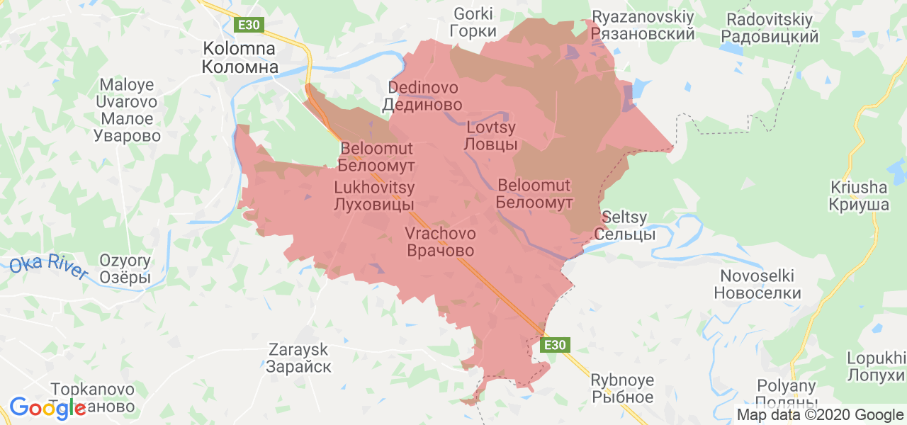 Изображение Луховицкого района Московской области на карте