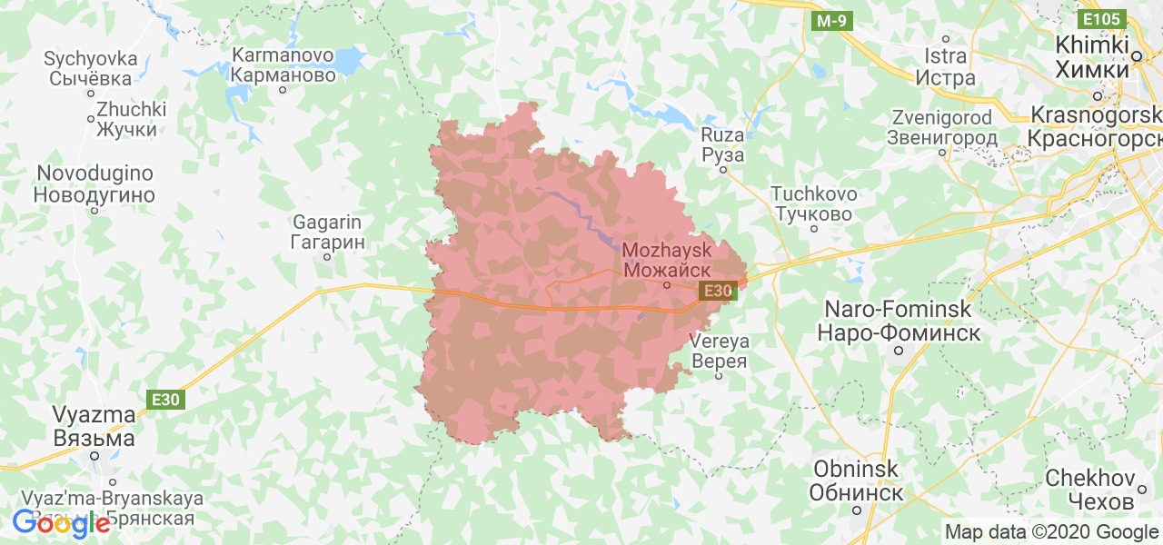 Изображение Можайского района Московской области на карте