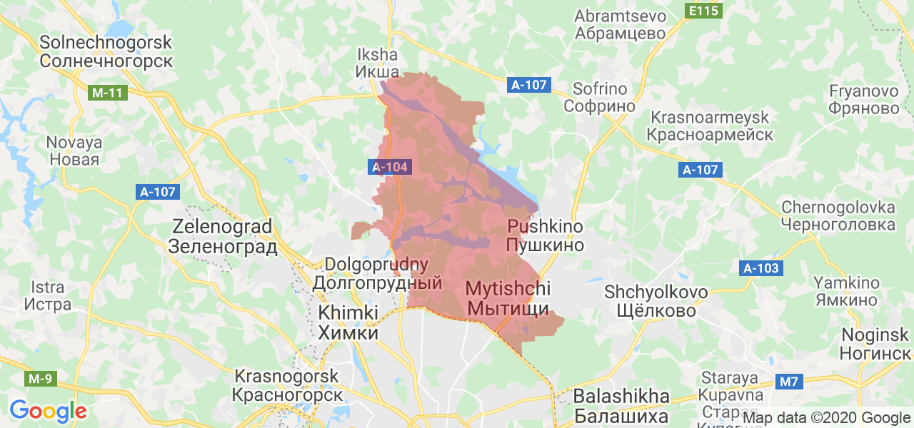 Изображение Мытищинского района Московской области на карте