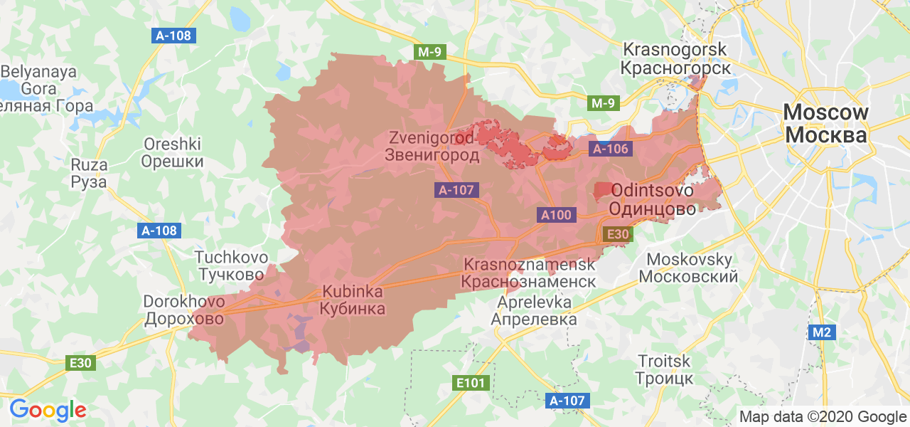 Изображение Одинцовского района Московской области на карте