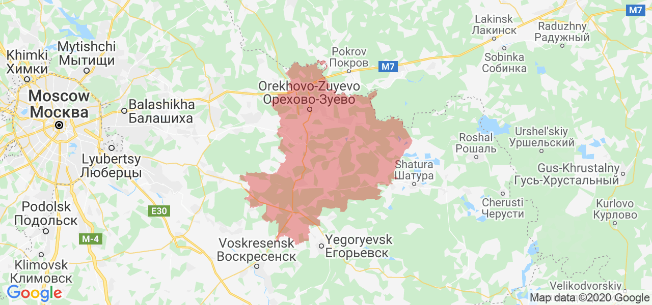 Изображение Орехово-Зуевского района Московской области на карте